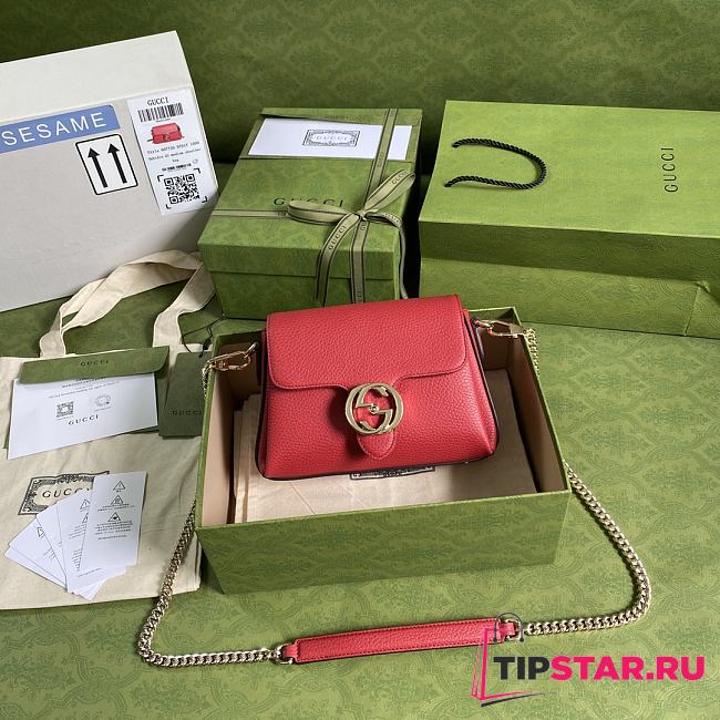 GUCCI Dollar Calfskin Interlocking G Small Crossbody Bag (Red leather) 607720 - 1