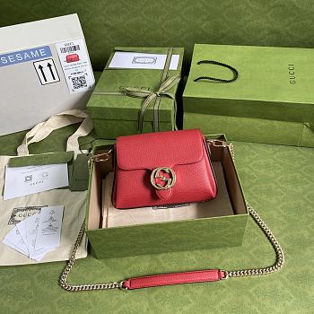 GUCCI Dollar Calfskin Interlocking G Small Crossbody Bag (Red leather) 607720