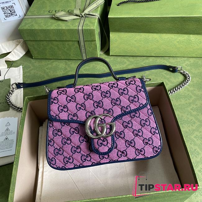 GUCCI GG Marmont Multicolour mini top handle bag (Pink_Blue canvas) 583571 2UZCN 5279 - 1