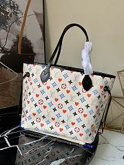 LV Neverfull Medium Handbag Shopping Bag (White_Black Poker) M57452 - 2