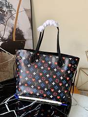 LV Neverfull Medium Handbag Shopping Bag (Black_White Poker) M57452 32cm - 5