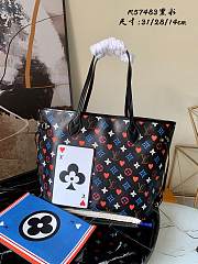 LV Neverfull Medium Handbag Shopping Bag (Black_White Poker) M57452 32cm - 1