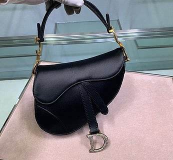 Dior Saddle Bag Silk Satin Diamond Buckle Handbag (Black) M0447