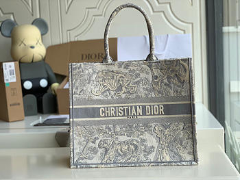 Dior Large Book Tote (Gray) 42cm Toile de Jouy Reverse Embroidery M1286ZRGO_M932