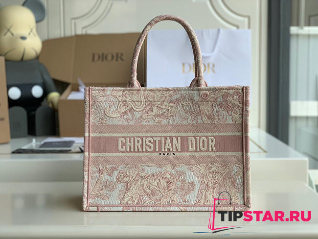 Dior Small Book Tote (Pink) Toile de Jouy Embroidery 36cm M1296ZTDT_M956 - 1