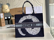 Dior Large Book Tote (Blue Navy) Toile de Jouy Embroidery 41cm - 1