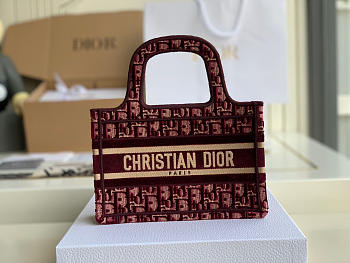 Dior Mini Book Tote (Burgundy) Dior Oblique Embroidery S5475ZRIW_M974 