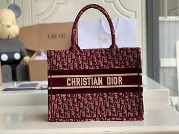Dior Small Book Tote (Burgundy) Dior Oblique Embroidery 36cm M1296ZRIW_M974