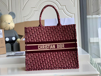 Dior Large Book Tote (Burgundy) Dior Oblique Embroidery 42cm M1286ZRIW_M974
