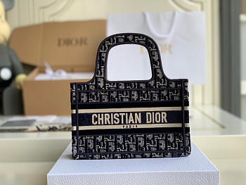 Dior Mini Book Tote (Blue) Dior Oblique Embroidery S5475ZRIW_M928