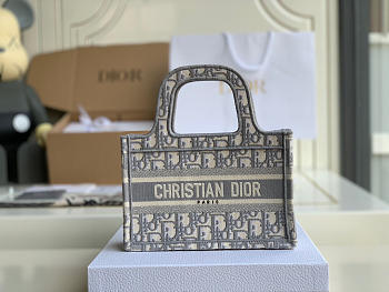 Dior Mini Book Tote (Gray) Dior Oblique Embroidery S5475ZRIW_M932