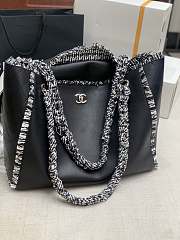 CHANEL Tire Leather Shopping Bag (Black) - 4
