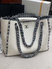 CHANEL Tire Leather Shopping Bag (White) - 4