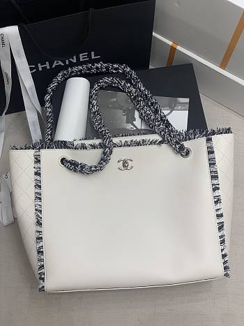 CHANEL Tire Leather Shopping Bag (White)