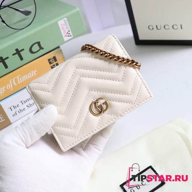 GUCCI V-Shaped Leather Card Holder Bag 11cm (Beige) 625693 - 1