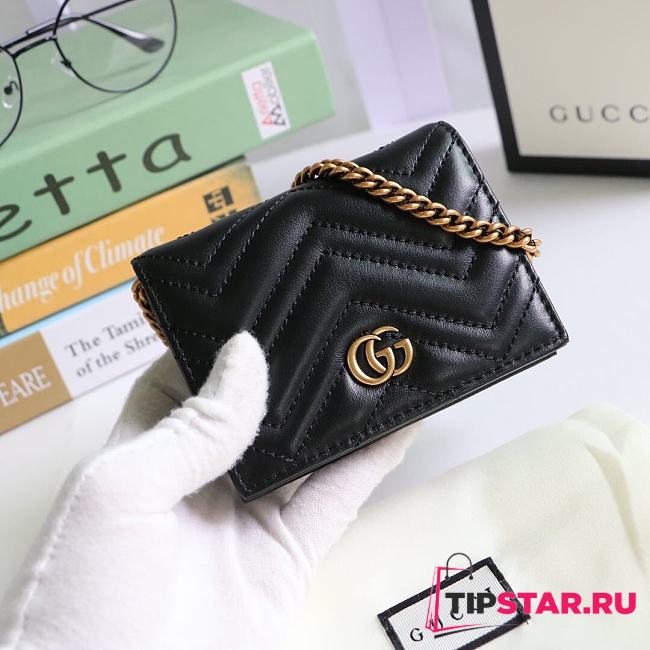 GUCCI V-Shaped Leather Card Holder Bag 11cm (Black) 625693 - 1