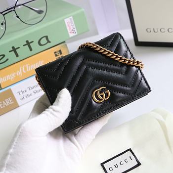 GUCCI V-Shaped Leather Card Holder Bag 11cm (Black) 625693