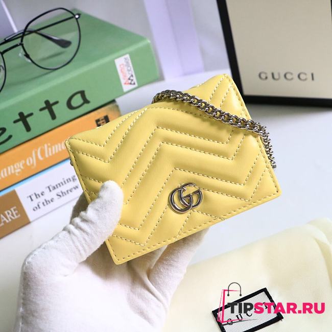 GUCCI V-Shaped Leather Card Holder Bag 11cm (Lime Yellow) 625693 - 1