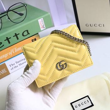 GUCCI V-Shaped Leather Card Holder Bag 11cm (Lime Yellow) 625693