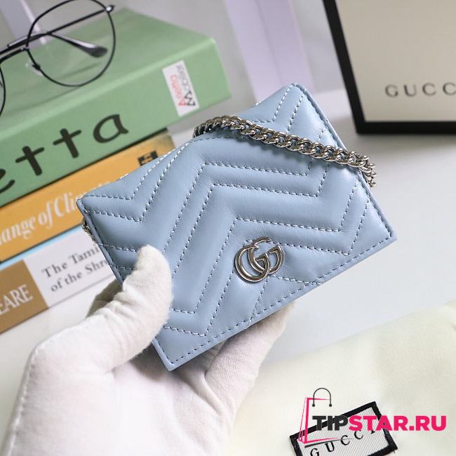 GUCCI V-Shaped Leather Card Holder Bag 11cm (Light Blue) 625693 - 1