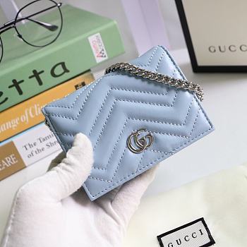 GUCCI V-Shaped Leather Card Holder Bag 11cm (Light Blue) 625693