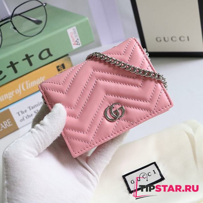 GUCCI V-Shaped Leather Card Holder Bag 11cm (Light Pink) 625693 - 1