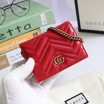 GUCCI V-Shaped Leather Card Holder Bag 11cm (Red) 625693