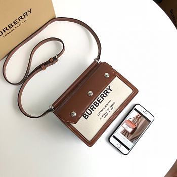 BURBERRY Mini Horseferry Print Title Bag with Pocket Detail (Natural_Malt Brown) 80146111