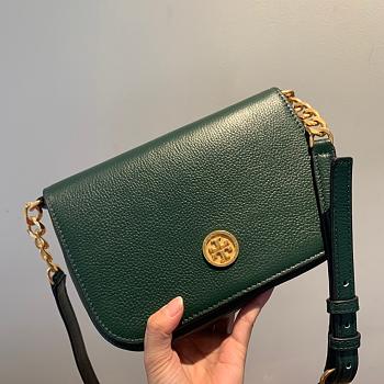 Tory Burch | MASON New Series Frosted Gold Logo Tumbled Grain Cowhide (Green)  