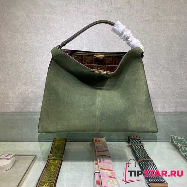 FENDI F peekaboo upgraded version handbag, new color soft frosted leather 42cm 304 (Green) - 1