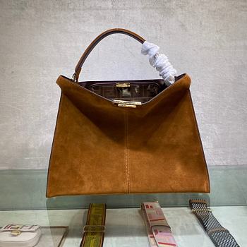 FENDI F peekaboo upgraded version handbag, new color soft frosted leather 42cm 304 (Tan)
