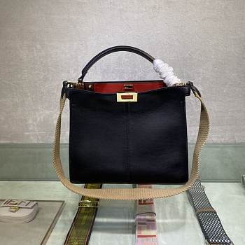 FENDI F Home Peekaboo Upgraded Version Handbag, Soft Calf Leather With Shoulder Strap Small 30cm 305 (Black_Red))