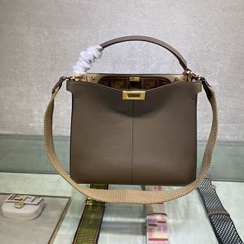 FENDI F Home Peekaboo Upgraded Version Handbag, Soft Calf Leather With Shoulder Strap Small 30cm 305 (Gray)
