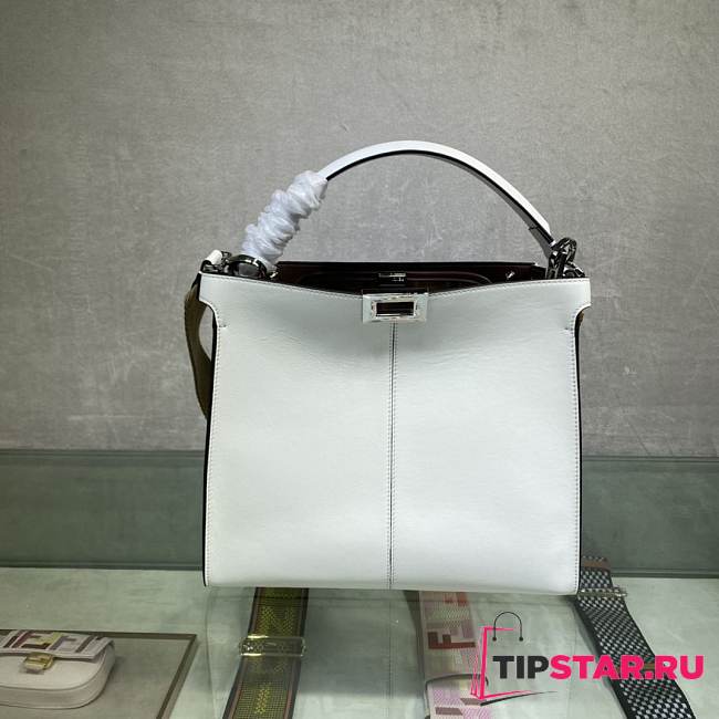 FENDI F Home Peekaboo Upgraded Version Handbag, Soft Calf Leather With Shoulder Strap Small 30cm 305 (White) - 1