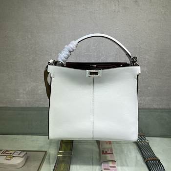 FENDI F Home Peekaboo Upgraded Version Handbag, Soft Calf Leather With Shoulder Strap Small 30cm 305 (White)