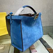 FENDI F Home Peekaboo Upgraded Version Handbag, Soft Calf Leather With Shoulder Strap Small 30cm 305 (Blue) - 6