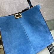 FENDI F Home Peekaboo Upgraded Version Handbag, Soft Calf Leather With Shoulder Strap Small 30cm 305 (Blue) - 5
