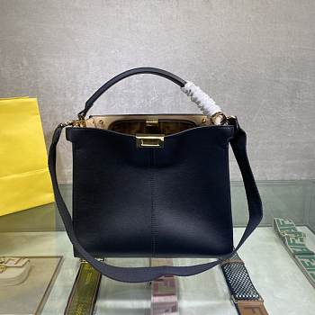 FENDI F Home Peekaboo Upgraded Version Handbag, Soft Calf Leather With Shoulder Strap Small 30cm 305 (Black)