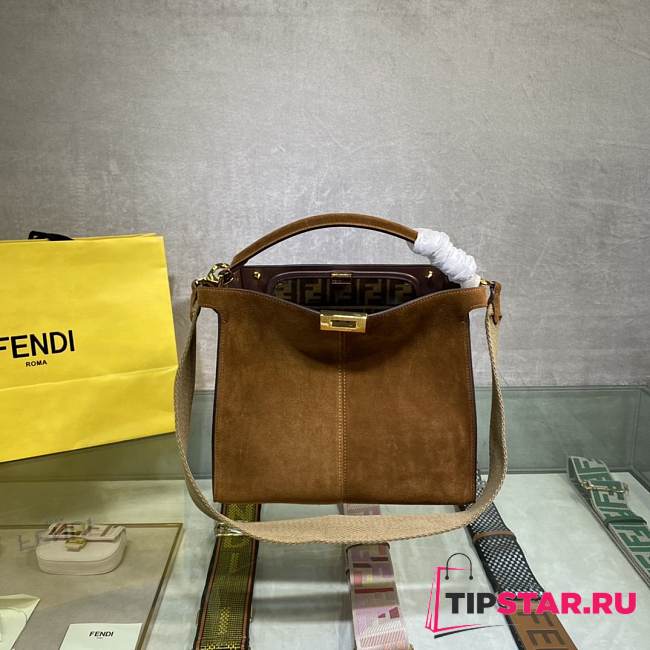 FENDI F Home Peekaboo Upgraded Version Handbag, Soft Calf Leather With Shoulder Strap Small 30cm 305 (Tan) - 1