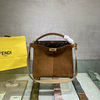 FENDI F Home Peekaboo Upgraded Version Handbag, Soft Calf Leather With Shoulder Strap Small 30cm 305 (Tan)