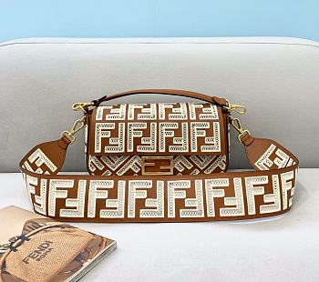 FENDI BAGUETTE Brown Leather Bag With FF Embroidery 8BR600AF2QF1C0G 