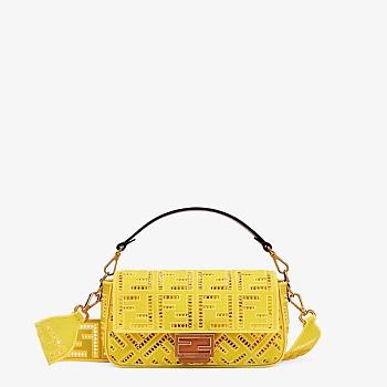 FENDI BAGUETTE Embroidered Canvas Handbag (Yellow) 8BR600AF2VF1EGB 