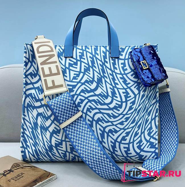 FENDI Shopper Glazed Canvas Bag (Blue) 8BH357AFP4F1EED  - 1