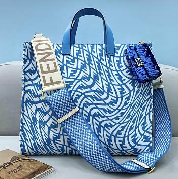 FENDI Shopper Glazed Canvas Bag (Blue) 8BH357AFP4F1EED 