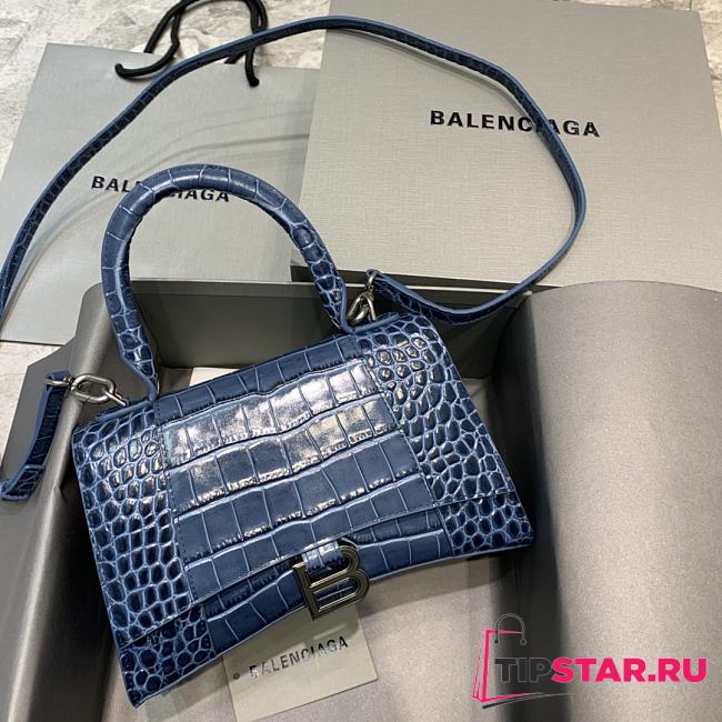 Balenciaga Hourglass Small Top Handle Bag (Crocodile Blue) 23cm   - 1