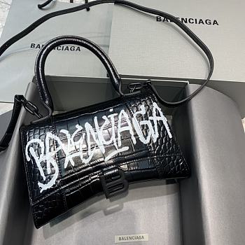Balenciaga Hourglass Small Top Handle Bag (Crocodile Black Graffiti) 23cm