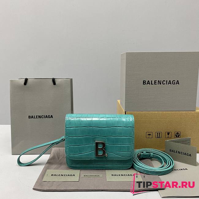Balenciaga B Bag Small Square Bag (Crocodile Blue) 92951  - 1