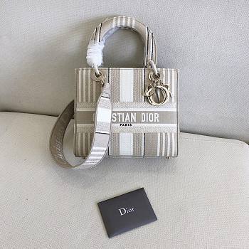 Dior Medium Lady D-Lite D-Stripes Embroidery Bag (Gray)  
