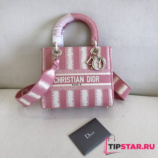 Dior Medium Lady D-Lite Bag D-Stripes Embroidery (Pink) M0565ORFQ_M912  - 1