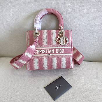 Dior Medium Lady D-Lite Bag D-Stripes Embroidery (Pink) M0565ORFQ_M912 